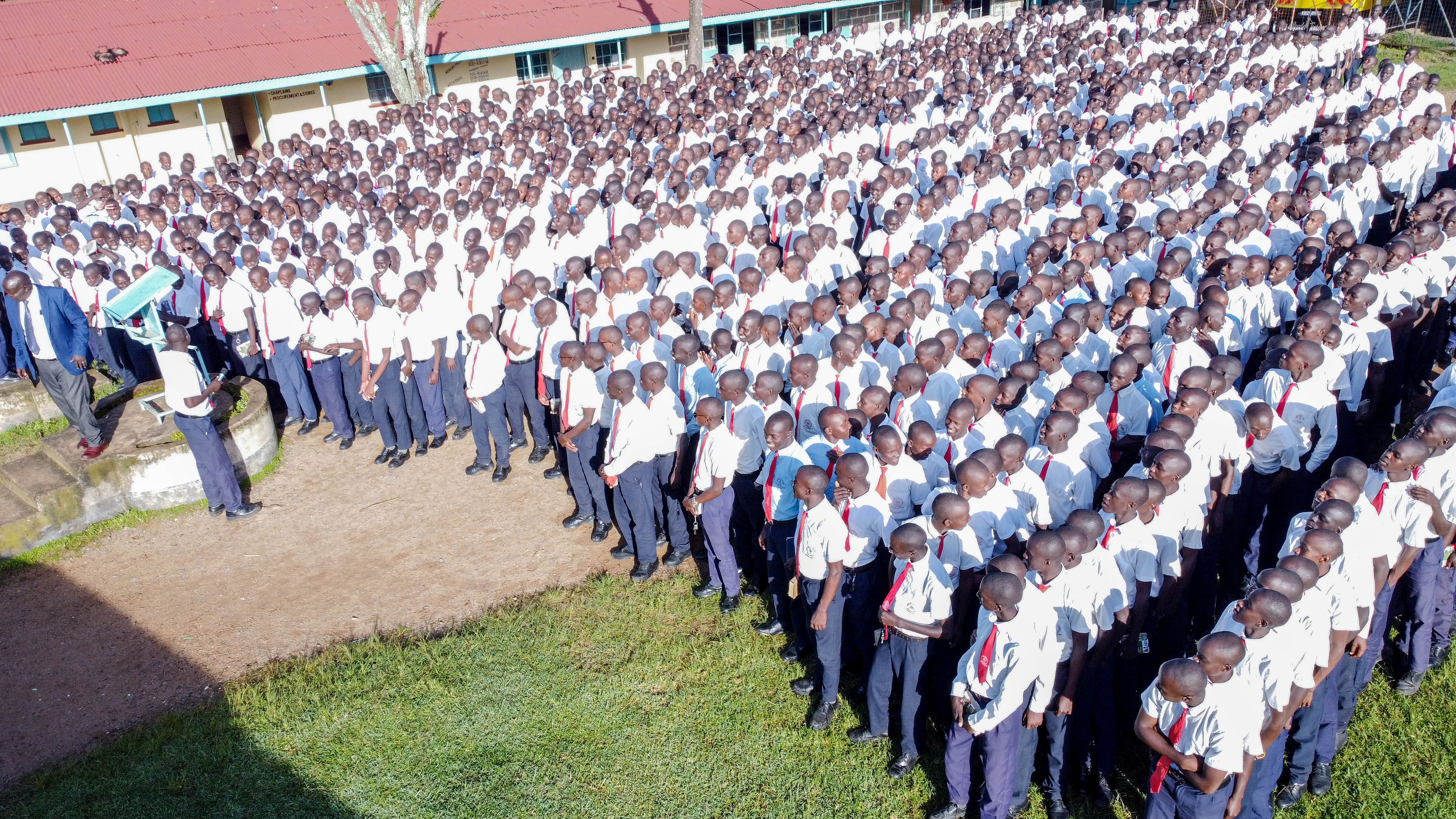 Full school assembly aerial
