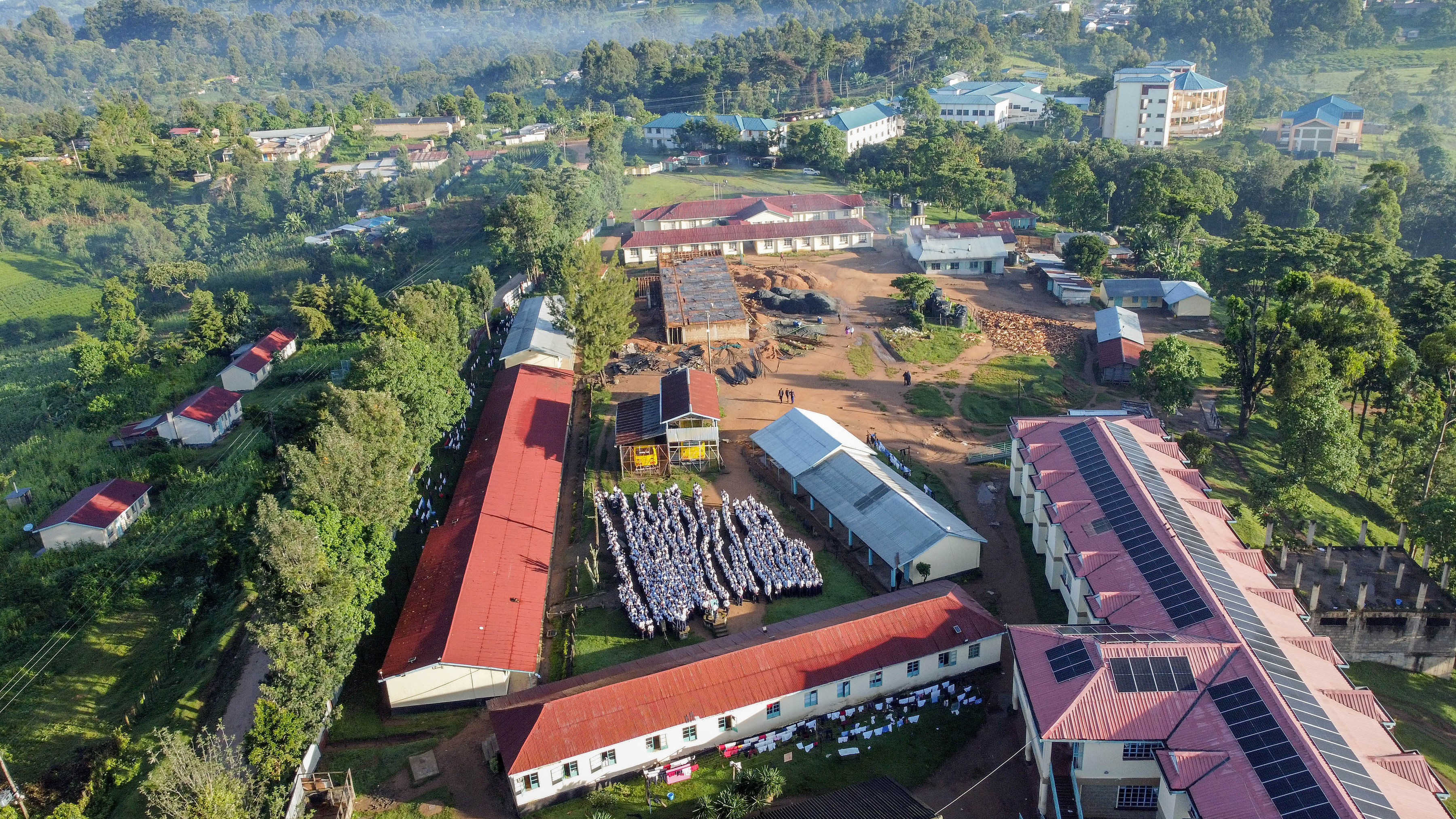 Students assembled campus aerial